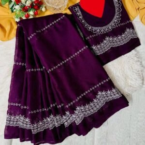 Georgette Embroidery Saree with Blouse Piece
