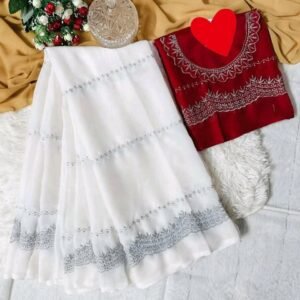 Georgette Embroidery Saree with Blouse Piece